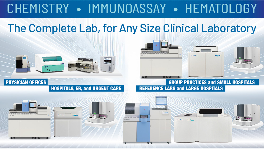 A complete lab, in your size...showing chemistry, immunoassay, and hematology analyzers